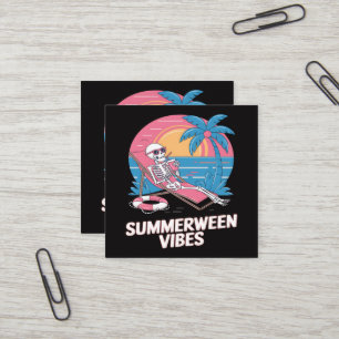 Sommerween-Skelett-Sommerferien-Strand-Lustig Quadratische Visitenkarte