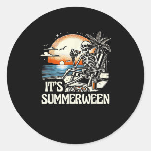 Sommerween-Skelett-Sonnenuntergangs-Urlaub Runder Aufkleber