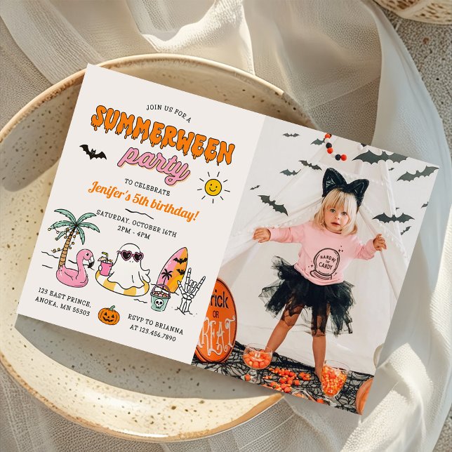 Sommerween Sommerpool Halloween Geburtstagsfoto Einladung (Von Creator hochgeladen)