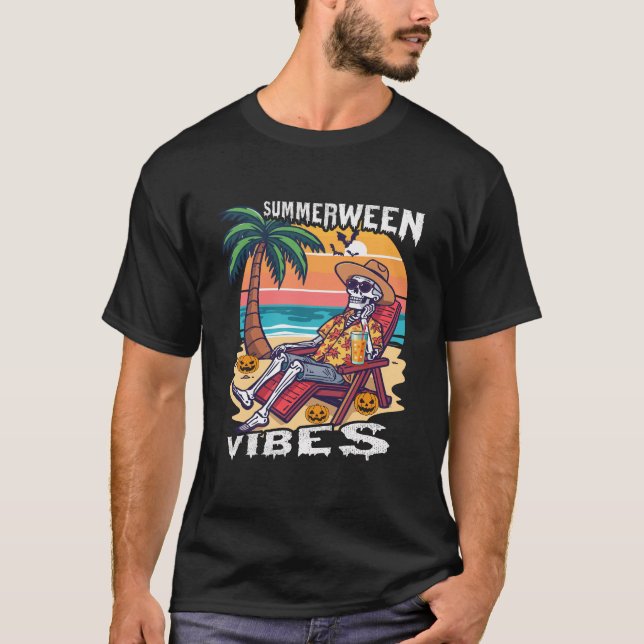 Sommerween-Stimmung Halloween-Skelett T-Shirt (Vorderseite)