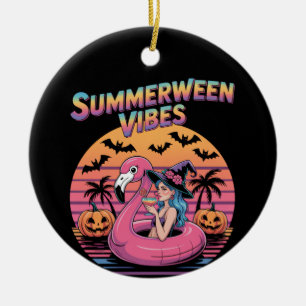 Sommerween-Stimmung Hexe Flamingo Keramik Ornament