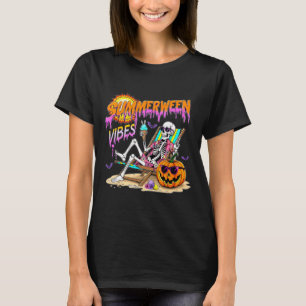 Sommerween-Stimmung Skelett-Kürbis Gruselige Ferie T-Shirt