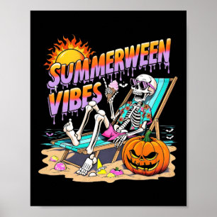 Sommerween-Stimmung Skelett-Kürbis Gruseliger Urla Poster