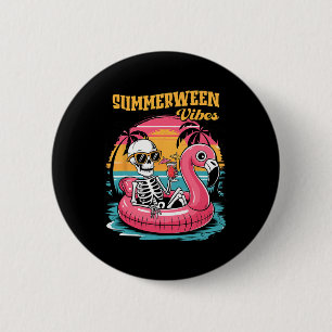 Sommerween Stimmung Skelett Sommerferien Lustiger Button