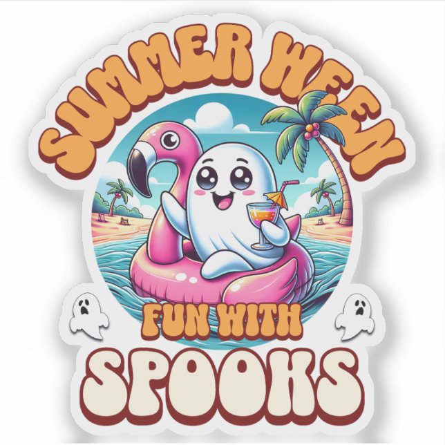 Sommerween Süßer Geist Flamingo Schwimmhilfe Stran Aufkleber (Vorderseite)