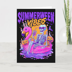 Sommerween-Vibes Gruseliger Skelett-Flamingo-Pool Karte