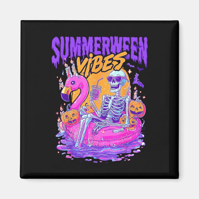 Sommerween-Vibes Gruseliger Skelett-Flamingo-Pool  Magnet (Vorne)