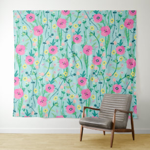 Sommerweide Flora Natur Aquamarine Illustration Wandteppich