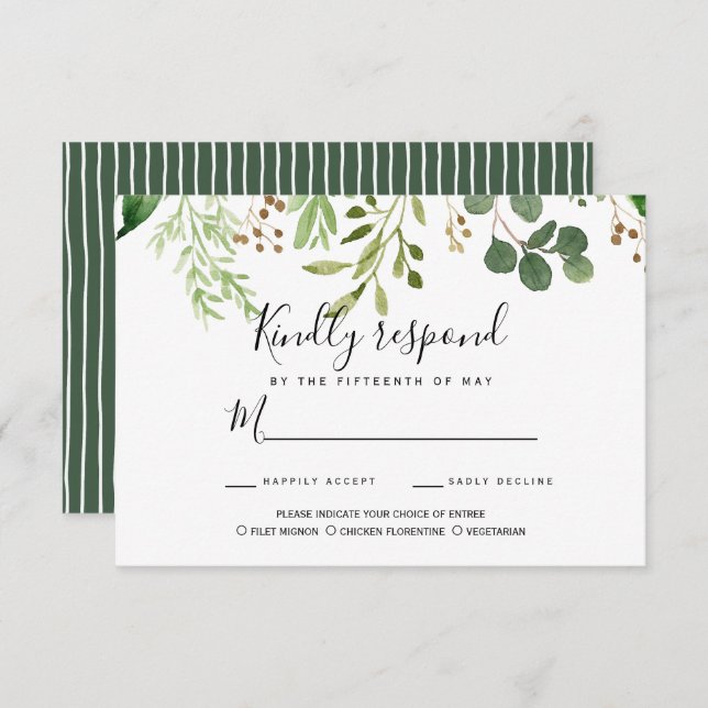 Sommerwiese Blätter Hochzeit RSVP MEAL WÄHLEN Einladung (Vorne/Hinten)