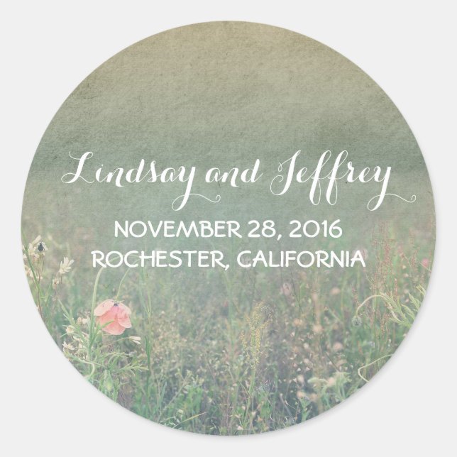 Sommerwiese Blume Romantische Jahrgangshochzeit Runder Aufkleber (Vorderseite)