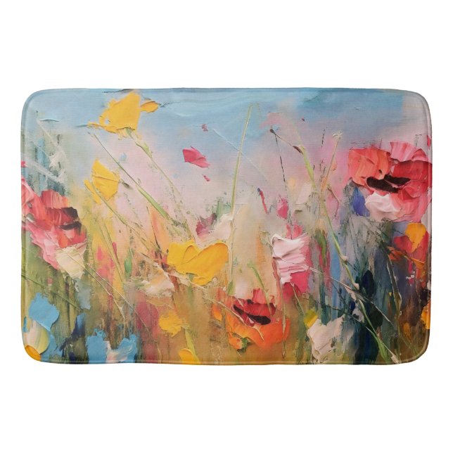 Sommerwiese – Expressive abstrakte Wildblumen Badematte (Vorderseite)