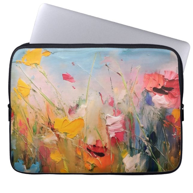 Sommerwiese – Expressive abstrakte Wildblumen Laptopschutzhülle (Vorderseite)
