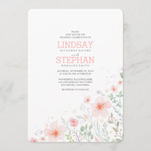 Sommerwiese Rosa Blumen Aquarell Hochzeit Einladung