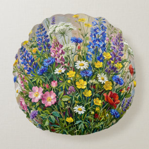 Sommerwiesen-Wildblumen Rundes Kissen