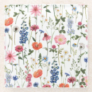 Sommerwildblumen, nahtloses Wasserfarbmuster. Glasuntersetzer
