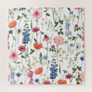 Sommerwildblumen, nahtloses Wasserfarbmuster. Puzzle