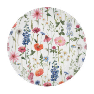 Sommerwildblumen, nahtloses Wasserfarbmuster. Schneidebrett