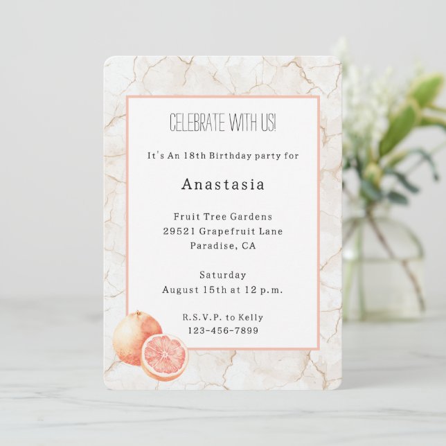 Sommerwind Grapefruit Geburtstag Einladung (Stehend Vorderseite)