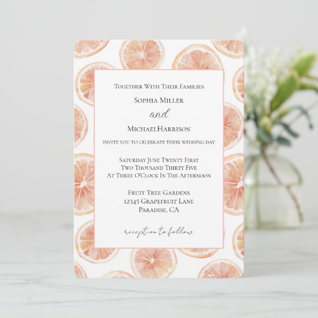 Sommerwind Grapefruit Hochzeit Einladung (Stehend Vorderseite)