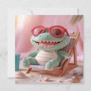 Sommerwoben: Chillin' Plush Crocodile on Vacation Feiertagskarte