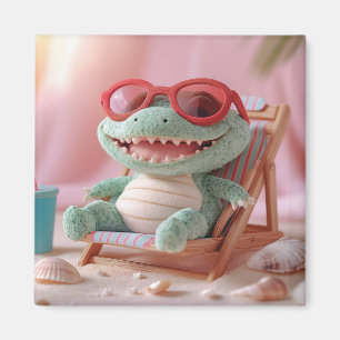 Sommerwoben: Chillin' Plush Crocodile on Vacation Magnet