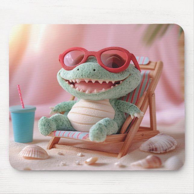 Sommerwoben: Chillin' Plush Crocodile on Vacation Mousepad (Vorne)