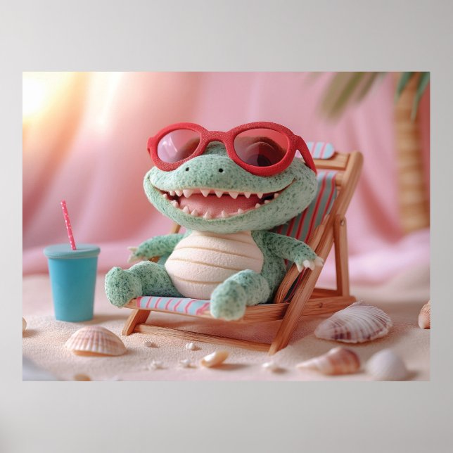 Sommerwoben: Chillin' Plush Crocodile on Vacation Poster (Vorne)