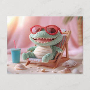 Sommerwoben: Chillin' Plush Crocodile on Vacation Postkarte