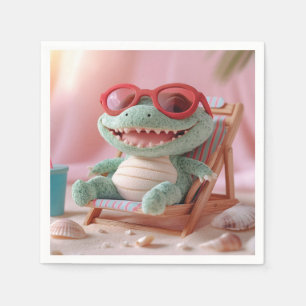 Sommerwoben: Chillin' Plush Crocodile on Vacation Serviette