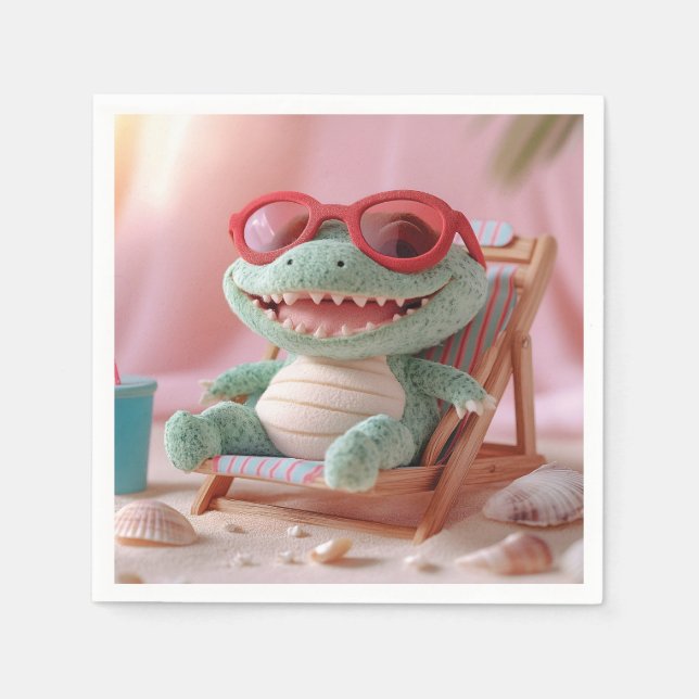 Sommerwoben: Chillin' Plush Crocodile on Vacation Serviette (Vorderseite)