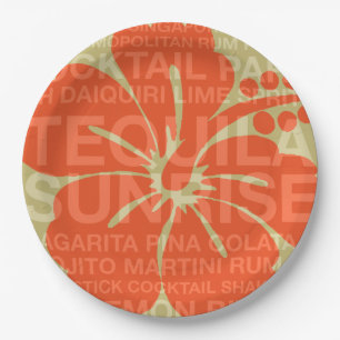 Sommerwörter Cocktails und Hibiskus Pappteller