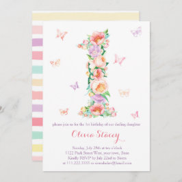 Sommerzeit 1. Geburtstag mit Pastel Butterfliegen Einladung