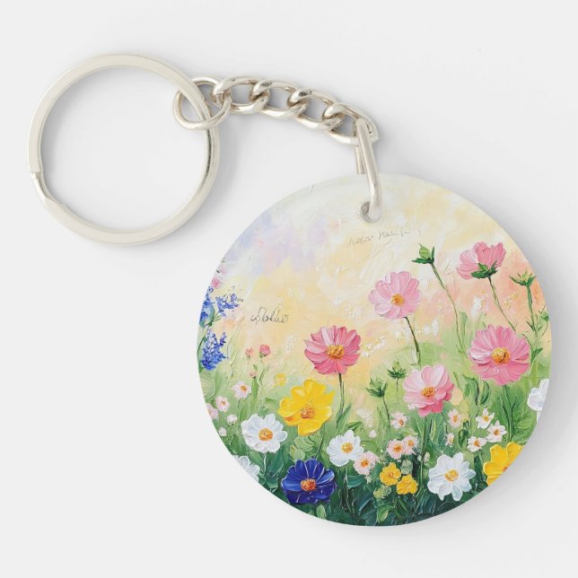 Sommerzeit. Farbige Blumen. Kunst. Schlüsselanhänger (Vorderseite)