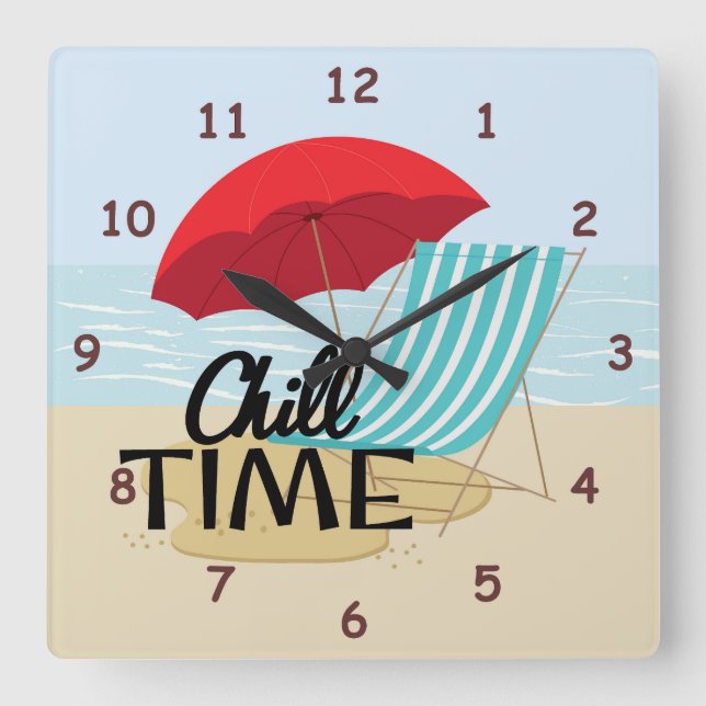 Sommerzeit Kill Time am Strand Quadratische Wanduhr (Vorderseite)