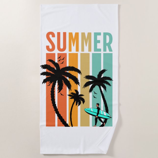 Sommerzeit Retro Sunset Beach Handtuch (Vorderseite)