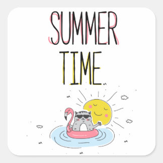 Sommerzeit Schwarz Quadratischer Aufkleber
