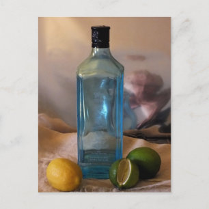"Sommerzeit" Stillleben mit Flasche und Zitrus Postkarte