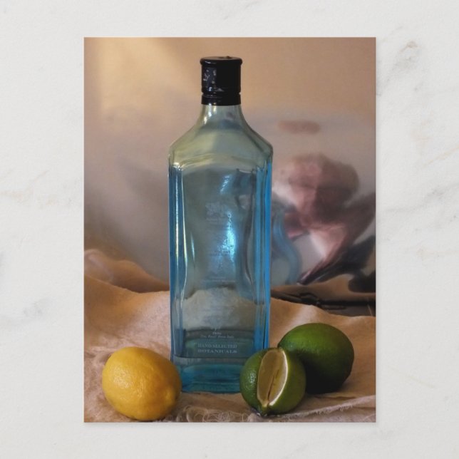 "Sommerzeit" Stillleben mit Flasche und Zitrus Postkarte (Vorderseite)