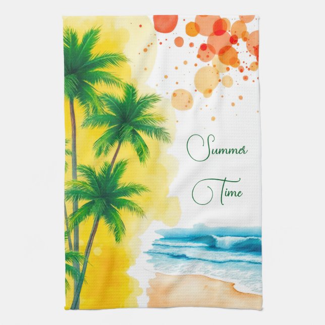 „Sommerzeit“-Stranddesign Geschirrtuch (Vertikal)