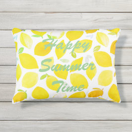 Sommerzeit Zitrusmuster gelb weiß und Text Kissen Für Draußen