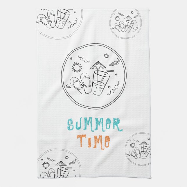 Sommerzeitvibes von Sonne & Urlaub, Skizze Kunst Geschirrtuch (Vertikal)