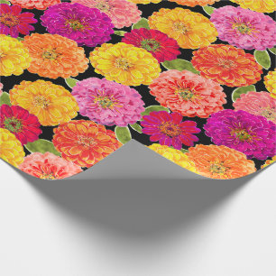 Sommerzinnias-Rosa-Gelb mit Blumen Geschenkpapier