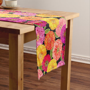 Sommerzinnias-Rosa-Gelb mit Blumen Kurzer Tischläufer