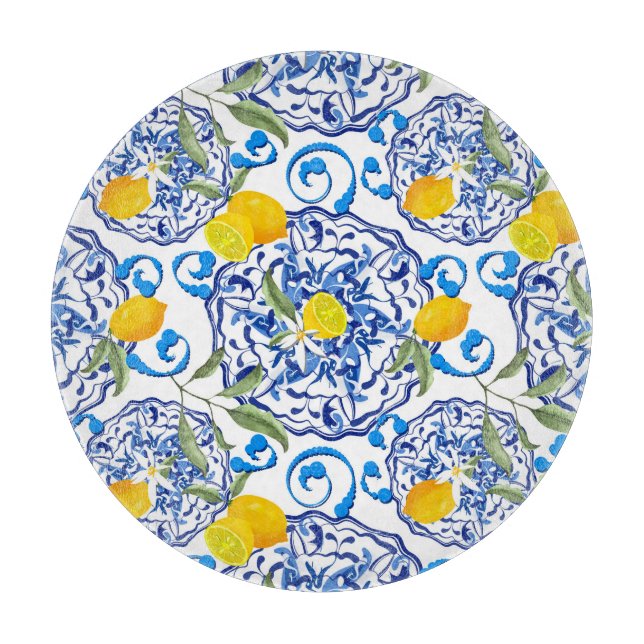 Sommerzitrus, boho, bohemiisch, floralmediterran  schneidebrett (Vorderseite)