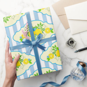 Sommige blaue und gelbe Zitronen Blumemuster Geschenkpapier