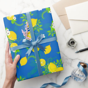 Sommige blaue und gelbe Zitronen Blumenmuster Geschenkpapier