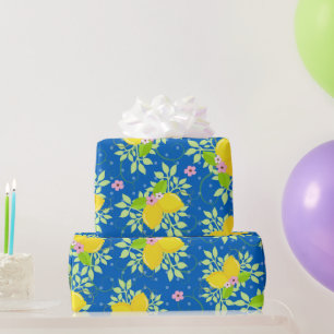 Sommige Blaue und Gelbe Zitronen Blumenmuster Geschenkpapier