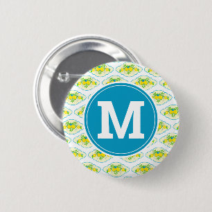 Sommiges Blaues und Gelbes Zitronen-Blumenmuster Button