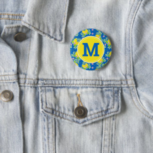 Sommrige blaue und gelbe Zitronen Blumenmuster Button