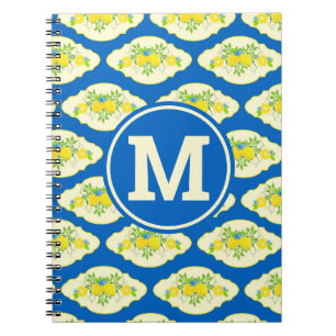 Sommrige blaue und gelbe Zitronen im Blumenmuster Notizblock